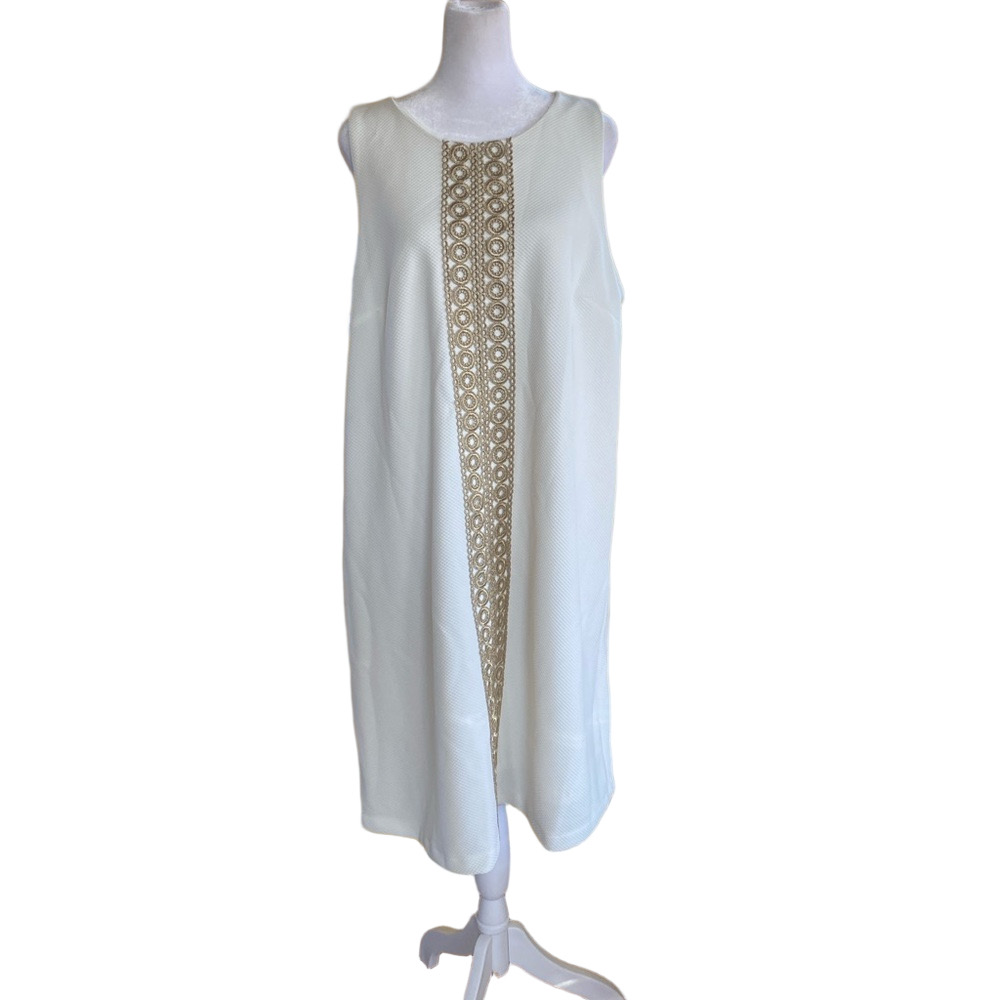 Pappagallo White Midi Dress with Gold Detailing
